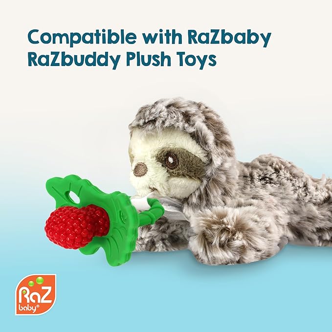 RaZbaby RaZberry Silicone Teether Pacifier – Teething Relief for Infants, Food-Grade, BPA-Free, Hands-Free, Natural Berrybumps Fruit Texture for Sensory Development, Freezable, 2-Pack - Black & White