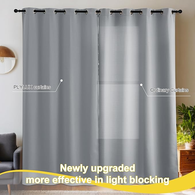 NICETOWN Plylux Blackout Curtains 84 inch Long 2 Panels for Bedroom, Grommet Thermal Insulated Room Darkening Curtains for Living Room Sliding Door Curtians for Patio Glass Door, 52 x 84, Dove Gray