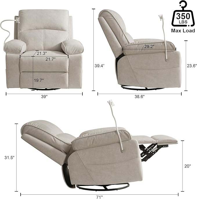 Rocking Chair Nursery Swivel Rocker Recliner with Phone Holder,Nursing Chair for Breastfeeding with Foot Rest,Beige