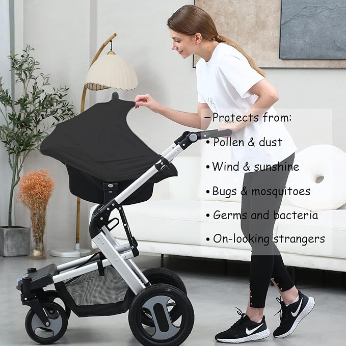 Carseat Covers for Baby Breastfeeding – Multi use Car Seat Canopy Cover, Infant Stroller Canopy Cover for Boy and Girls (Black Print)