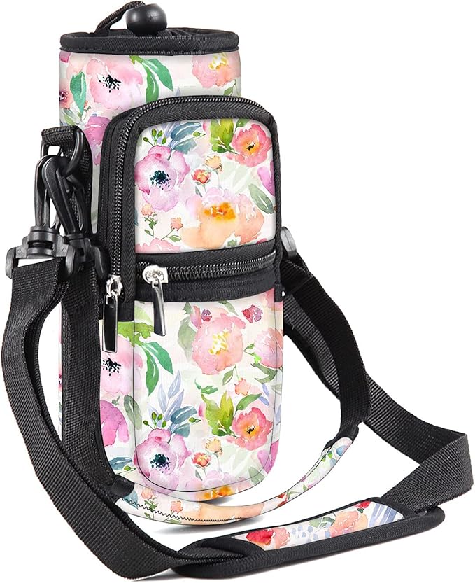 25/32/40/64oz Water Bottle Bag Holder Carrier-Insulated Crossbody Sling Case Sleeve with Strap & Pockets for Men Women Gym Cycling Travel Walking Hiking Camping