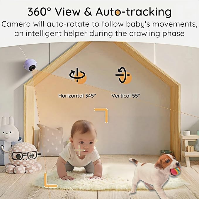 BOIFUN 2K HD 5-Inch Split-Screen, Smart WiFi Baby Monitor with Camera and Audio, Smartphone APP, AI Motion & Cry Detection, Night Vision, 360° Auto Tracking,Humidity &Temperature Detection,2-Way Talk