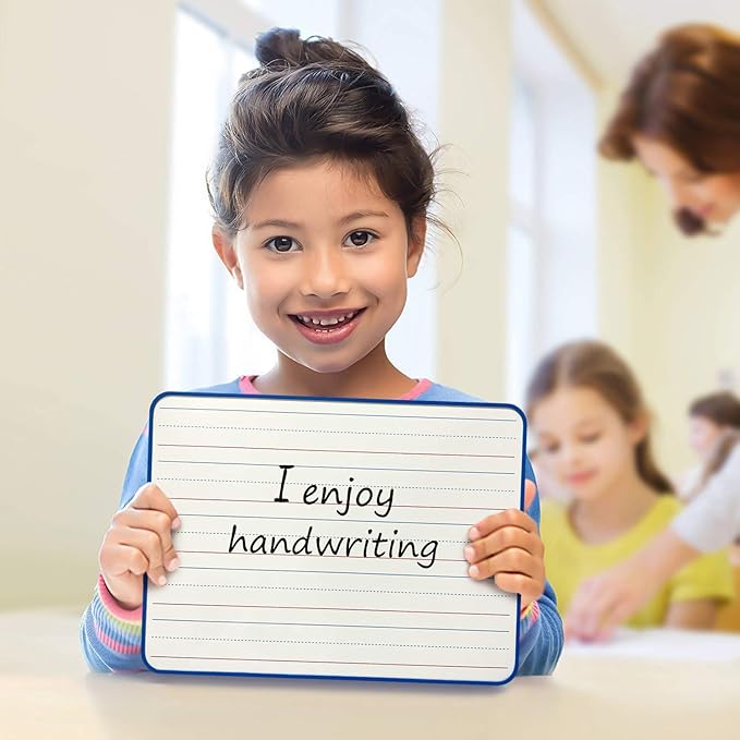 SCRIBBLEDO Magnetic Dry Erase Board, Double Sided 9" x 12" Small White Board, Ruled - Blank Blue Framed Mini Dry Erase Board, Portable Whiteboard for Kids, Great for School, Home & Remote Learning