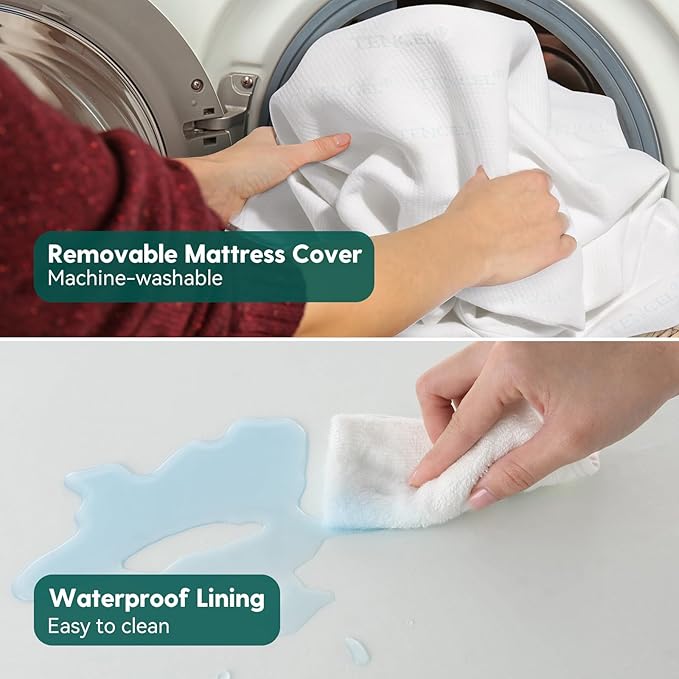 BABELIO Toddler Mattress for Crib Memory Foam 2 Stage Standard Size, with Removable Waterproof Cover Blue and White