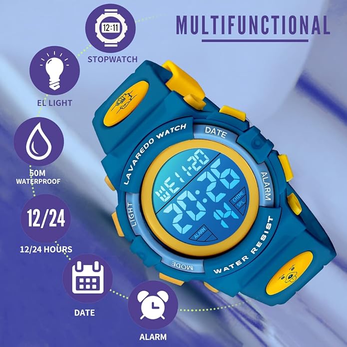 Kids Watch,Boys Watch for 3-15 Year Old Boys,Digital Sport Outdoor Multifunctional Chronograph LED 50 M Waterproof Alarm Calendar Analog Watch for Children with Silicone Band,Kids Gift