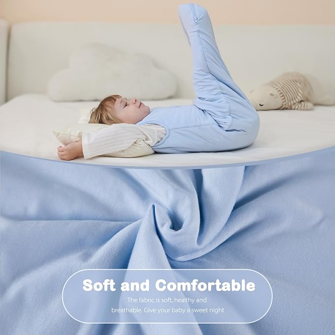 Mosebears Unisex Baby Sleep Sack 1.0 TOG, Supersoft Rayon Made from Bamboo Wearable Blanket with 2-Way Zipper (Fog Blue,0-6 Months)