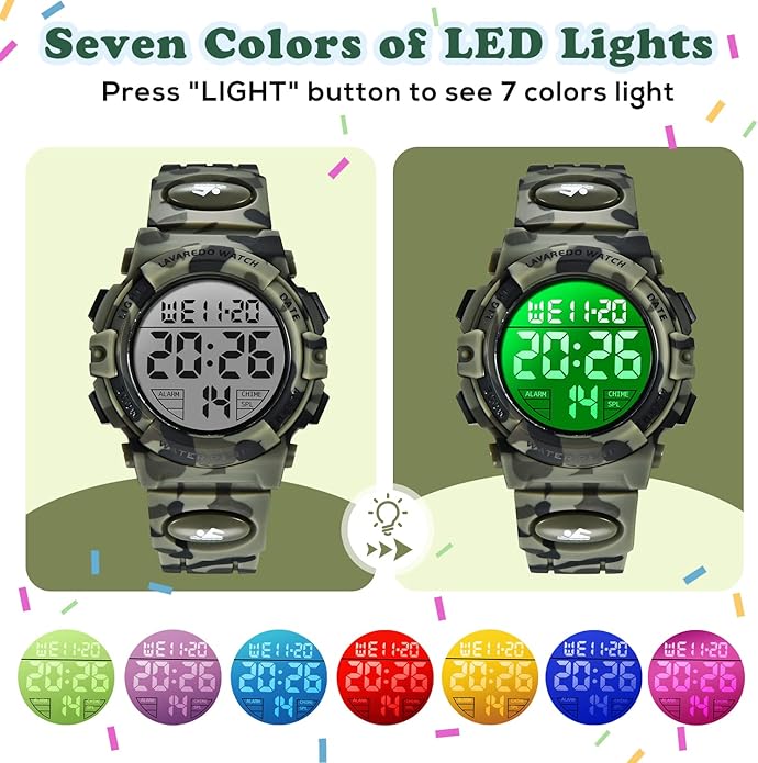 Kids Watch,Boys Watch for 3-15 Year Old Boys,Digital Sport Outdoor Multifunctional Chronograph LED 50 M Waterproof Alarm Calendar Analog Watch for Children with Silicone Band,Kids Gift