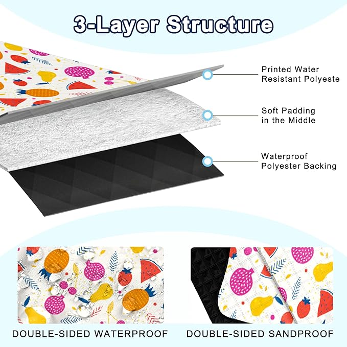 Poedist Extra Large Picnic Blanket Waterproof,80"x 80"Foldable Machine Washable Beach Blanket,Outdoor Blanket for 6-8 Adults,Suitable for Indoor Crawling,Park Beach,Camping,Hiking,Family Travel(Fruit