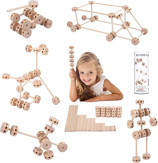 Wooden Building Blocks for Kids, STEM Preschool Learning Toys for Children, Educational Creative Construction Gift for Boys and Girls, 60 Pcs