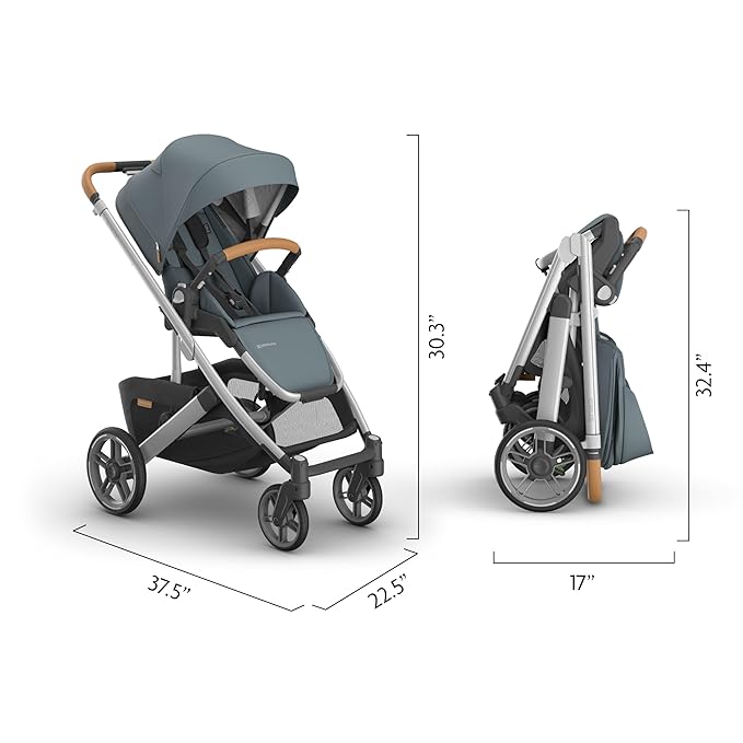 UPPAbaby Cruz V3 Stroller - from Birth + Car Seat Compatible - Full-Size, Reversible Seat - Infant Insert, Bug and Rain Shields Included - Callum (Stone Blue/Silver Frame/Sand Leather)