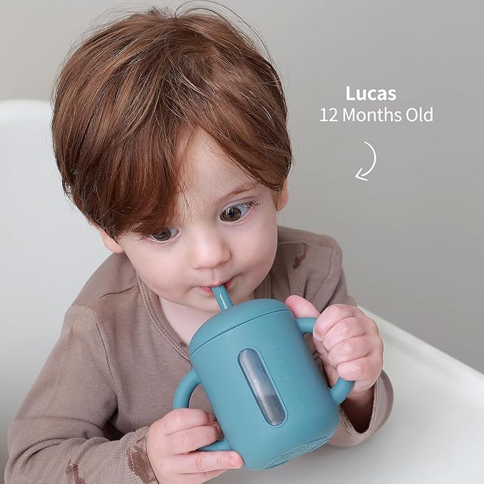 SAMiGO Silicone Sippy Cup, Baby Straw Cup for 6 12 18 Months, Sippy Cup with Straw for Toddlers 1-3 Years, Baby Water Cup for Drinking and Training, 6 oz