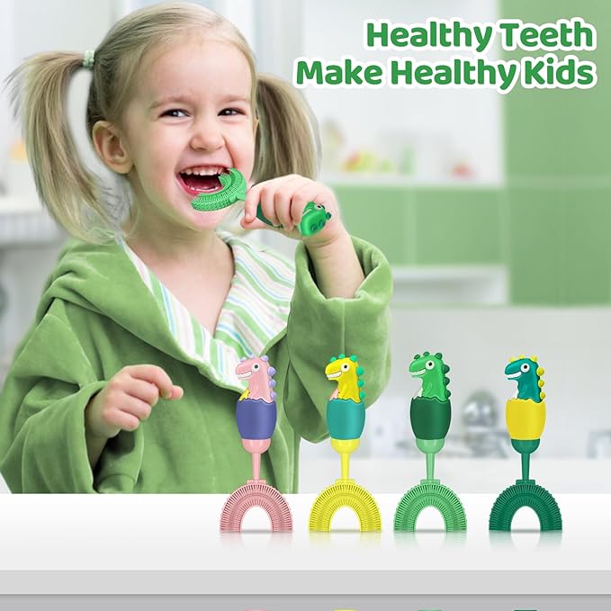 U-Shaped Toothbrush for Kids Ages 2-7， Soft Food-Grade Silicone for Sensitive Gums， 360° Teeth Cleaning Design，Training & Travel-Friendly Toddlers' Toothbrush (Light Green)