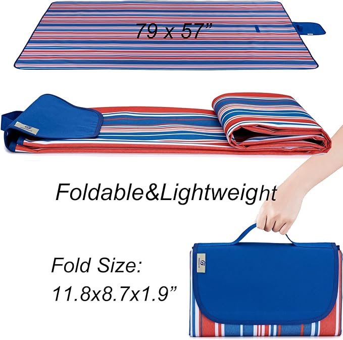 Beach Blanket Picnic Mat Outdoor Picnic Blanket Extra Large Sand Proof Waterproof Portable Beach Chair Mat for Adult Camping Hiking Travel Park Law Grass