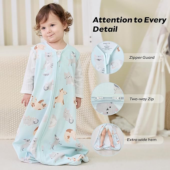 JELLYMONI Baby Sleep Sack 6-12 Months Wearable Blanket for Baby, 100% Cotton 2 Pack Infant Toddler Sleeping Sack Lightweight Soft 2-Way Zipper Sleepsack