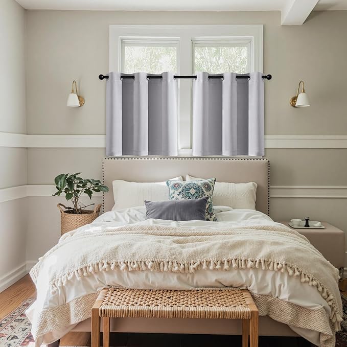MIULEE Short Curtains for Windows - Greyish White Blackout Half Window Curtains Thermal Insulated Privacy Drapes for Kitchen Bedroom Bathroom Grommet Top Small Basement Tiers W40 x L36 Inch 2 Panels