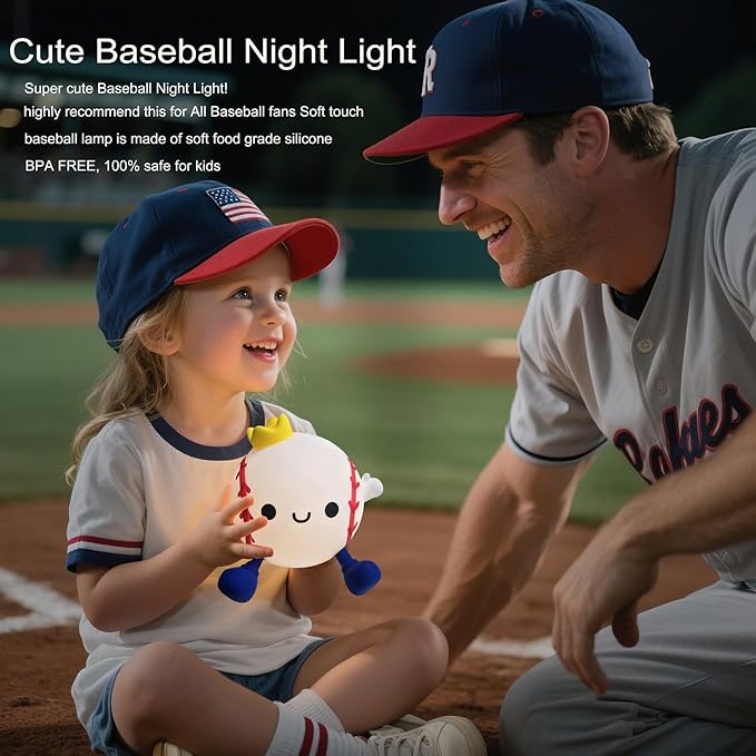 DREAMING MY DREAM Baseball Night Light,Cute Silicone Squishy Novelty LED Night Lamp, Touch Lamp with 2 Levels Dimmable 20Min Timer,for Nursery Bedroom Kids Room Boys Girls Gifts