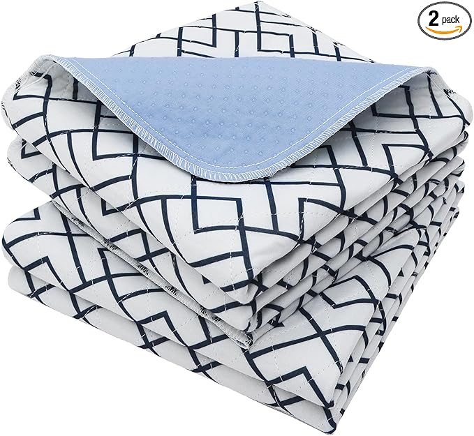 OUTCREATOR® Washable Bed Pads 34" x 56" (Pack of 2), Incontinence Mattress Protector, Anti-Slip Waterproof Underpads for Adults Kids Elderly Pets Absorbency & Reusable Bedwetting Pads (White Geometry)