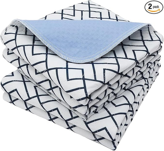 OUTCREATOR® Washable Bed Pads 34" x 56" (Pack of 2), Incontinence Mattress Protector, Anti-Slip Waterproof Underpads for Adults Kids Elderly Pets Absorbency & Reusable Bedwetting Pads (White Geometry)