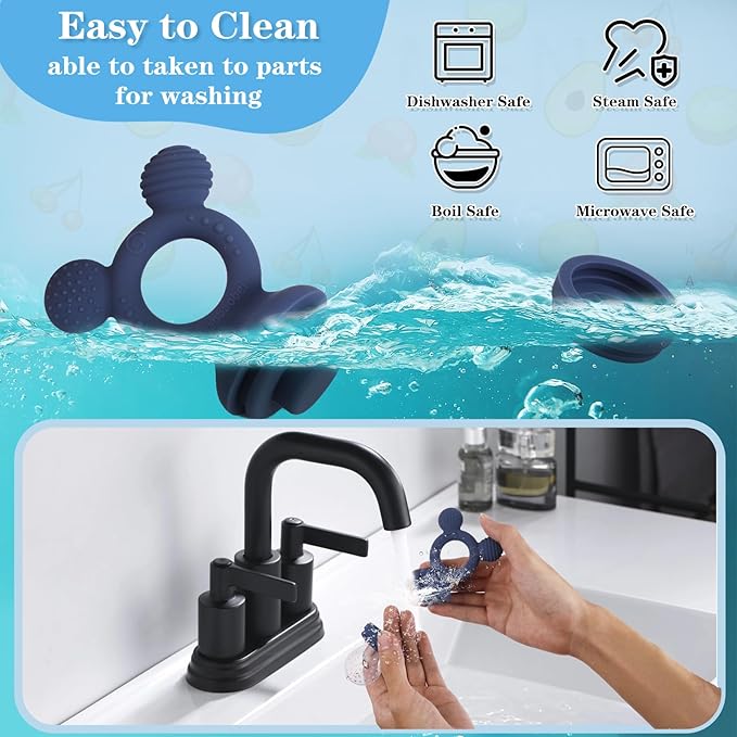 Baby Fruit Feeder, Frozen Teething Toys, Infants Teether Pacifier with 3 Extra Teats, Toddler Eating Essentials, BPA Free Feeding Supplies (Steel Blue)