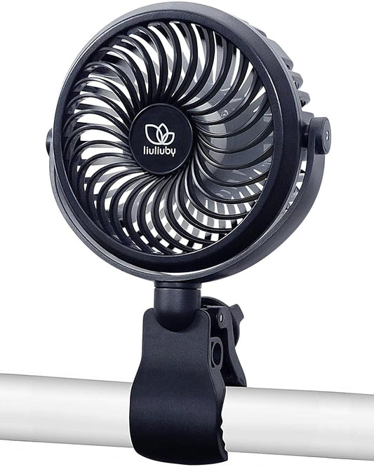 liuliuby Baby Stroller Fan with Clip | Clip On Fan for Baby Car Seat | Portable & Rechargeable with Durable Clamp | Stroller Accessories | Small Cooling USB Chargeable Battery (Jet Black)