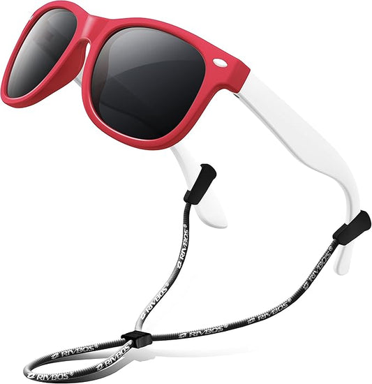 RIVBOS Kids Sunglasses Polarized UV Protection Flexible Rubber Glasses Shades with Strap for Boys Girls RBK004