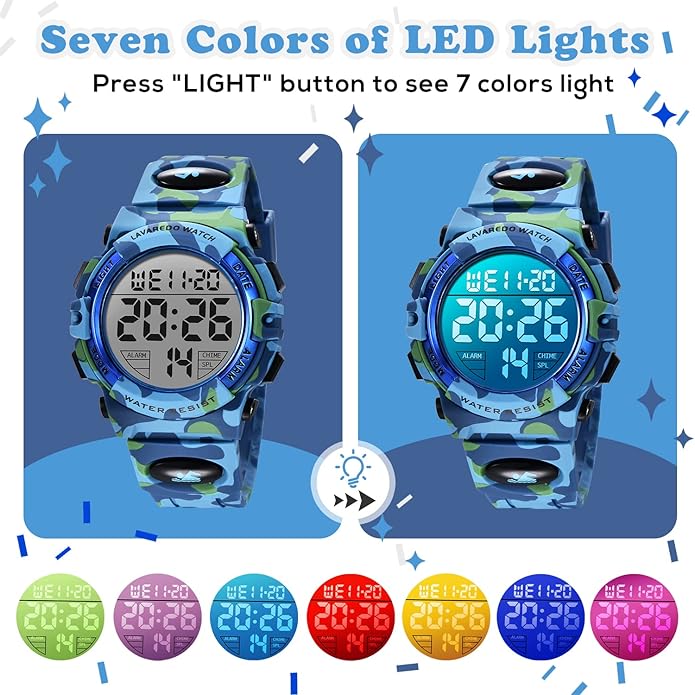 Kids Watch,Boys Watch for 3-15 Year Old Boys,Digital Sport Outdoor Multifunctional Chronograph LED 50 M Waterproof Alarm Calendar Analog Watch for Children with Silicone Band,Kids Gift