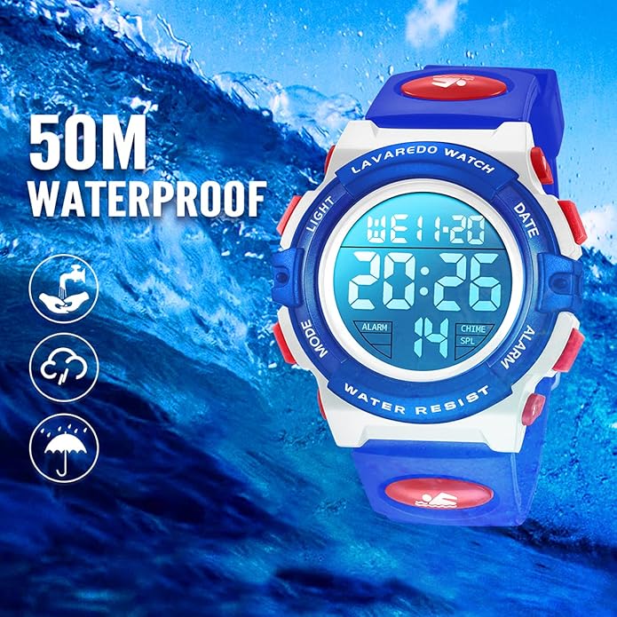 Kids Watch,Boys Watch for 3-15 Year Old Boys,Digital Sport Outdoor Multifunctional Chronograph LED 50 M Waterproof Alarm Calendar Analog Watch for Children with Silicone Band,Kids Gift