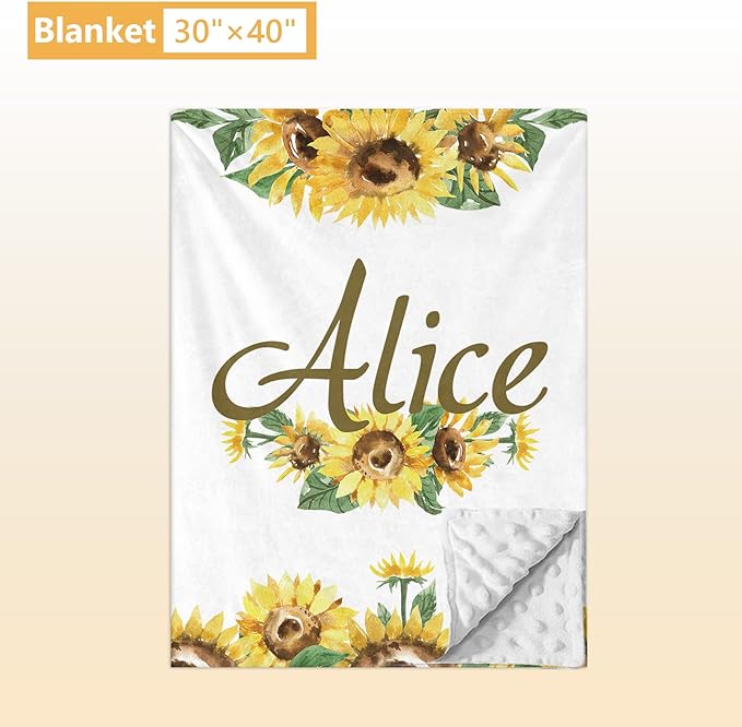 Personalized Baby Bedding Set - 5 Pcs Custom Infants Bedding Set with Infant Name - Double Layer Nursery Crib Set for Girls Boys - Customized Gifts for Toddler Baby Shower - Yellow Sunflower