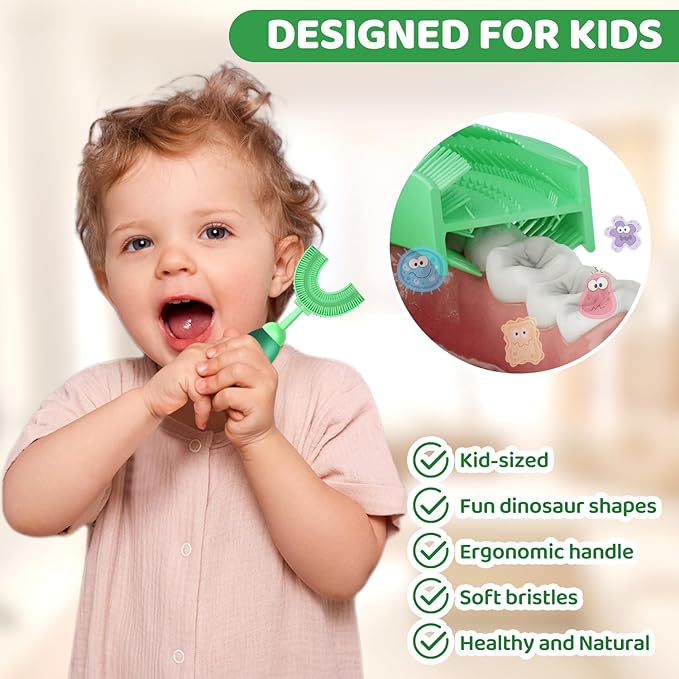 U-Shaped Toothbrush for Kids Ages 2-7， Soft Food-Grade Silicone for Sensitive Gums， 360° Teeth Cleaning Design，Training & Travel-Friendly Toddlers' Toothbrush (Light Green)