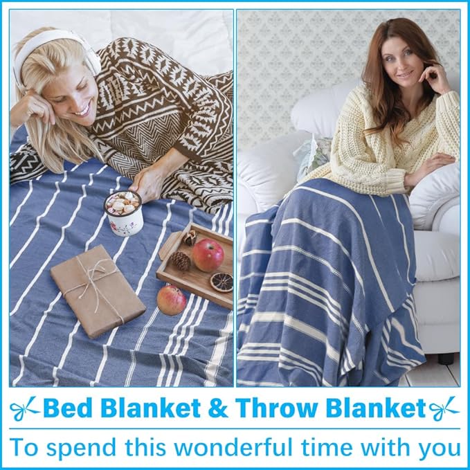 Oversized Turkish Beach Towel Blanket XXL Cotton Sandproof Towels Boho Woven Extra Large Big Sand Free Giant Throw Thick Blankets Huge Quilt XL Picnic Camping Necessities Cloud For Adult Gifts Blue