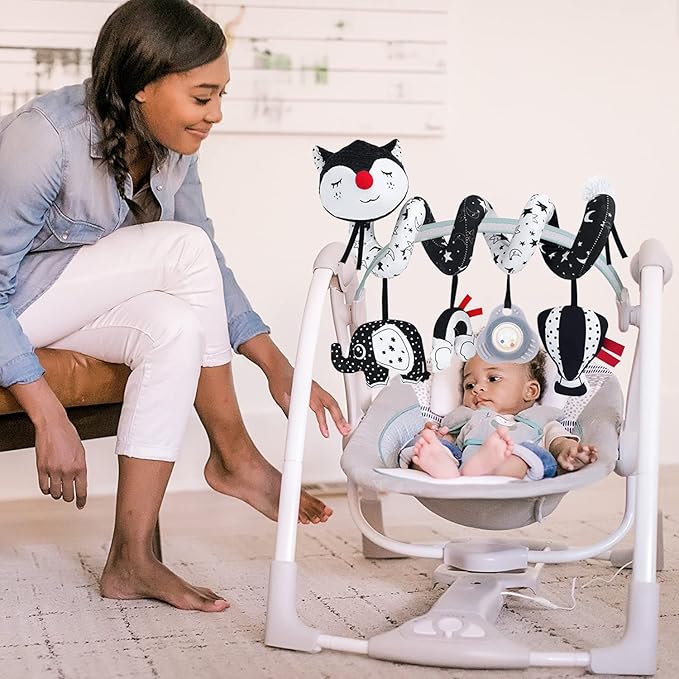 Car Seat Toys, High Contrast Black and White Toy for Infants 0-3 6 12 Months, Musical Black Fox Carseat Toys Stroller Toy for Babies Newborns