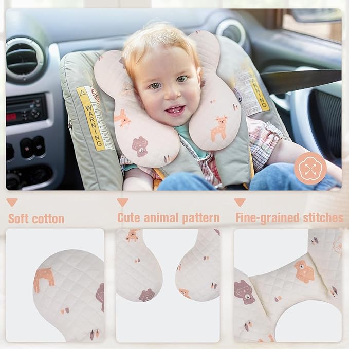 vocheer Baby Neck Pillow(Upgraded), Cotton, Baby Support Pillow, Car Seat Pillows for Newborn, Carseat Head and Body Support, Infant Travel Pillows for Prams, Pushchair, Stroller, Bouncer, Deer