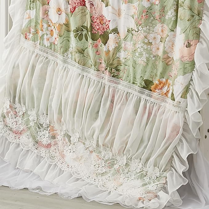 Brandream Crib Bedding Sets for Girls Garden Floral Nursery Set 3-Piece | Ruffled Baby Comforter, Crib Sheet and Tulle Lace Crib Bed Skirt, Green White
