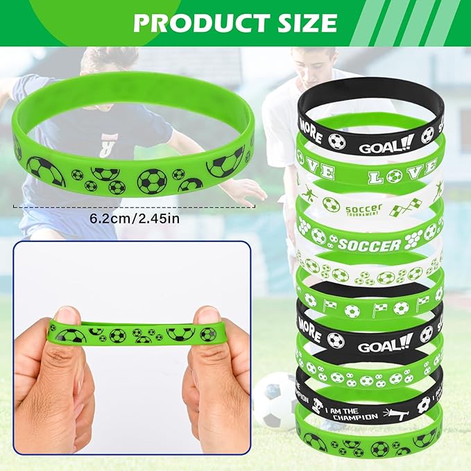 LiYiQ 72 Pcs Soccer Party Favors Soccer Team Gifts Soccer Goodie Bags Stuffers Soccer Ballpoint Pens Bookmark Card and Silicone Bracelet