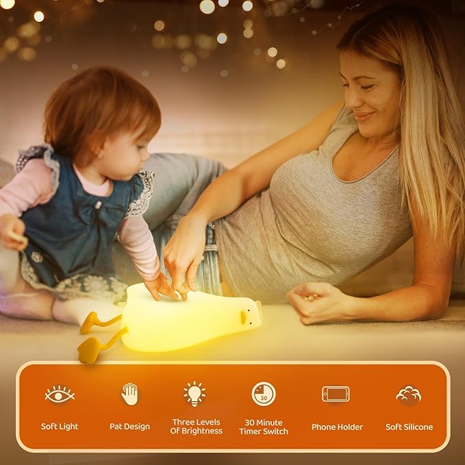 Existential Crisis Duck Lamp - 3-Level Dimmable Rechargeable Night Light for Kids Breastfeeding & Nursery | Silicone, Touch Control & Lying Flat Design, Toddler Room Safe (Ducky Lay Lamp)