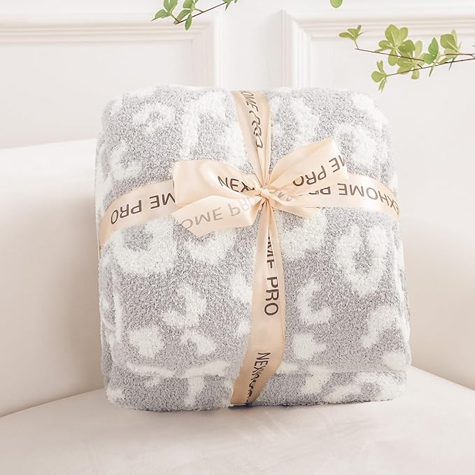 NEXHOME PRO Leopard Soft Blanket, Fuzzy Throw Blanket for Couch Bed Sofa Picnic, Knit Blankets for Women Gifts Grey 50 x 60 inches