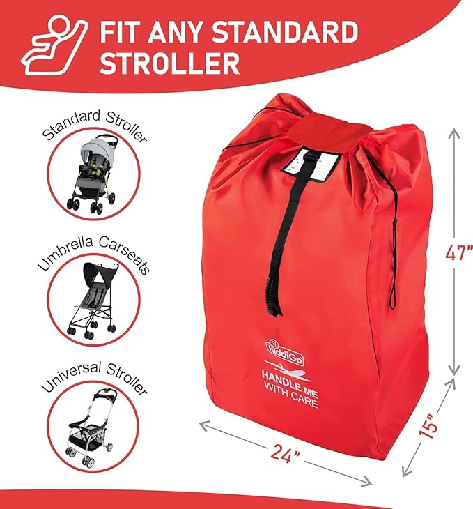 Travel Stroller Bag for Airplane, Red, 47" H x 24" W x 15" D, Fits Most Large, Single, Double, Jogging Strollers,Waterproof, Heavy-Duty Protection, Easy-to-Carry Design