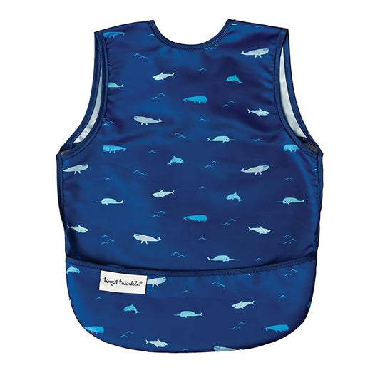 Tiny Twinkle Mess Proof Baby Bib - Waterproof & Lightweight Baby-Led Weaning Apron | 100% Recycled Polyester, Easy Clean & Machine Washable (Ocean Life, Small 6-24 Months)