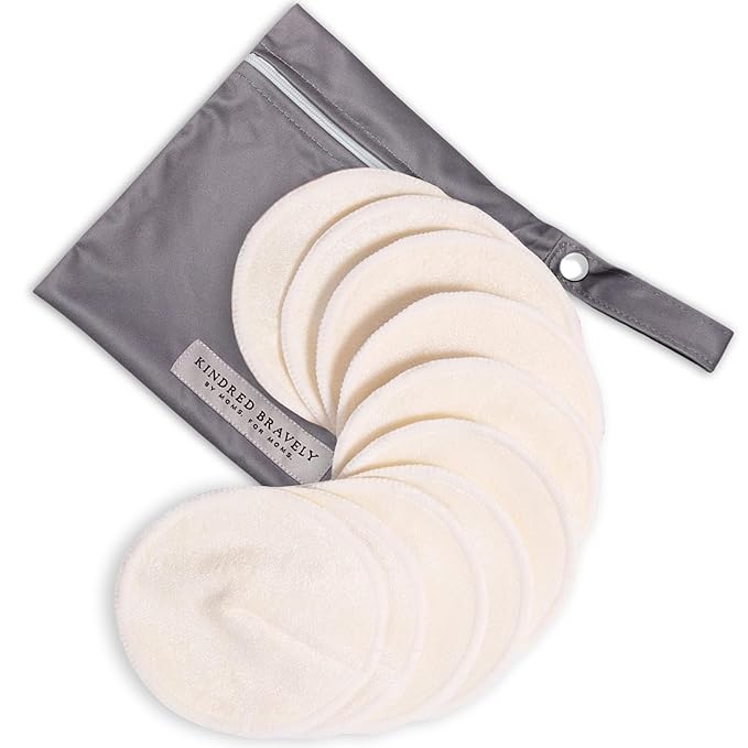 Kindred Bravely Organic Reusable Nursing Pads, Washable, for Breastfeeding & Leaking with Carry Bag, 10 Pack 5.5" D (Twilight Busty)