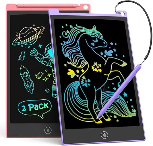 TECJOE 2 Pack 10 Inch LCD Writing Tablet, Colorful Doodle Board Electronic Drawing Pads, Kids Travel Games Learning Toys Christmas Birthday Gifts for 3 4 5 6 7 Year Old Boys Girls Toddlers