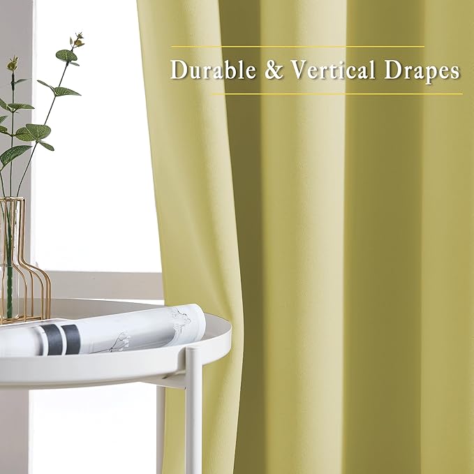 NICETOWN Paler Yellow Room Darkening Short Curtains for Bathroom - Triple Weave Grommet Thermal Insulated Window Treatment Light Blocking Drapes for Cafe/Home Office/Bedroom, W46 x L54, Set of 2