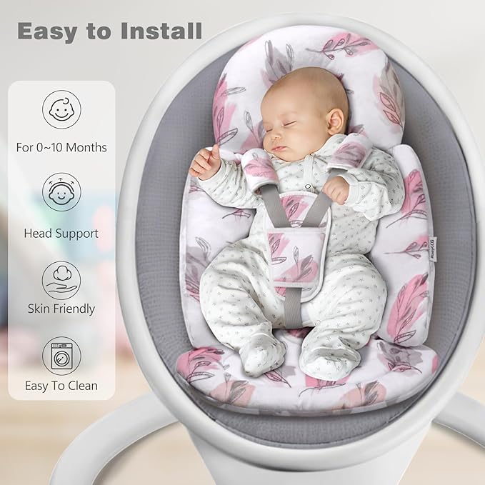 Upgraded Infant Car Seat Insert, 2-in-1 Reversible Baby Car Seat Head Support with 3 Strap Covers, All Seasons Newborn Car Seat Insert and Baby Carseat Cushion for Stroller, Swing, Rocker, Bassinets