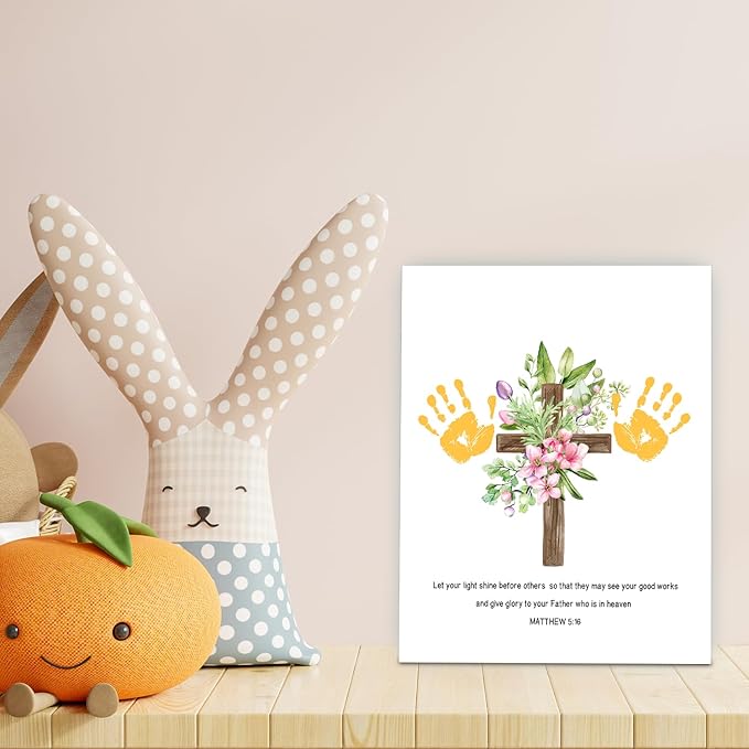 SHLINCO Handprint Keepsake DIY Kit, Baby's First Holiday Keepsake, Bible Verse, Family Footprint Art for Kids, 7.8x9.8 Inch Canvas, Suitable for Desktop Wall Ornaments