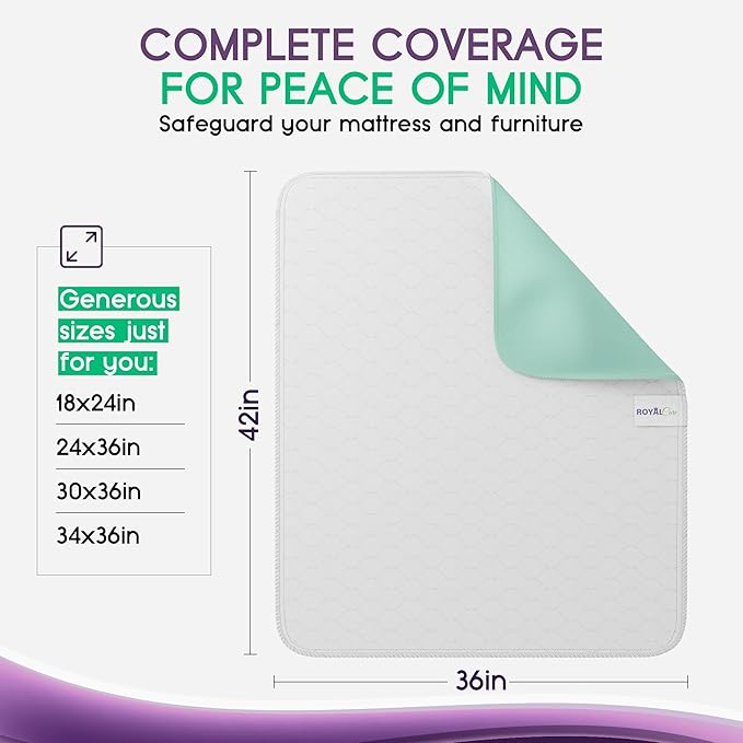 Incontinence Bed Pads - 4 Pack Reusable Waterproof Sofa, Mattress Protectors - Highly Absorbent, Machine Washable - for Children, Pets and Seniors - Assorted Colors (36" x 42" - 4 Pack - Multi Color)