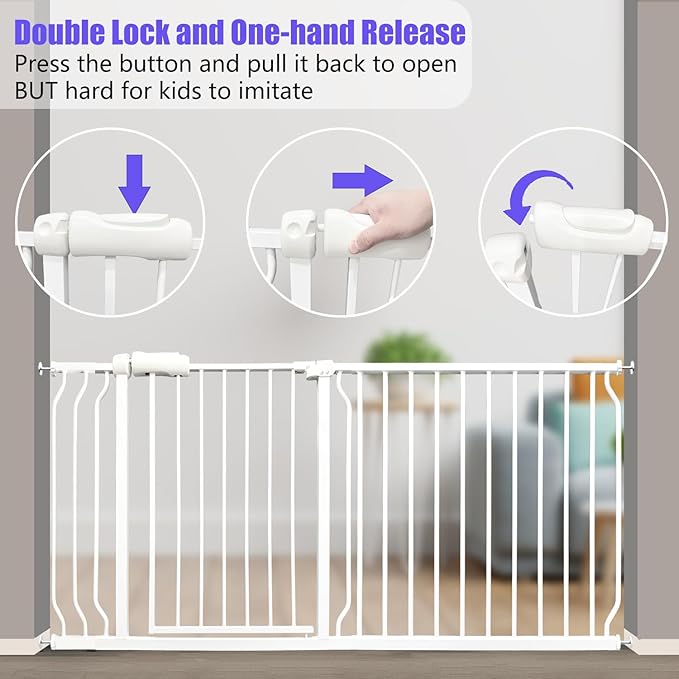 Extra Wide Baby Gate 48-53 Inch, Tension Mounted No Drilling, Pressure Mounted Indoor Safety Gate for Stairs & Doorways - Metal Design for Kids and Pets, White
