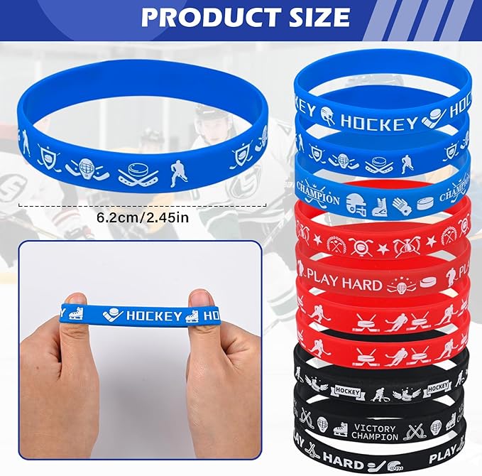 LiYiQ 72 Pcs Hockey Party Favors Hockey Team Gifts Hockey Goodie Bags Stuffers Hockey Ballpoint Pens Bookmark Card and Silicone Bracelet