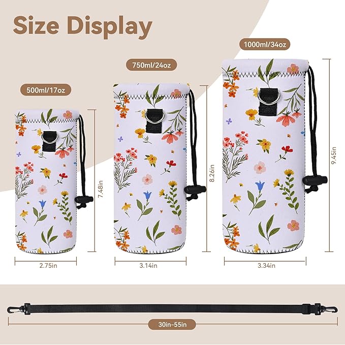 AUPET Water Bottle Bag Carrier,24oz/32oz Insulated Neoprene bottle Sling Holder Case Pouch Cover for 1000ML/750ML Bottles with Shoulder Strap for walking