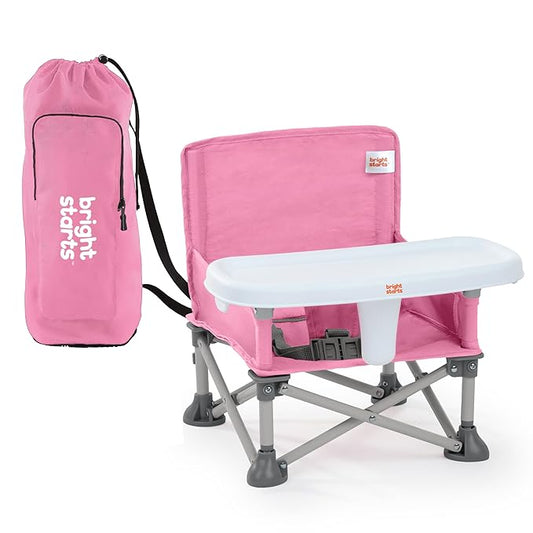 Bright Starts Pop 'N Sit Portable Booster, Indoor/Outdoor Use, Floor Seat with Feeding Tray, Pink, 6 Mos - 3 Yrs