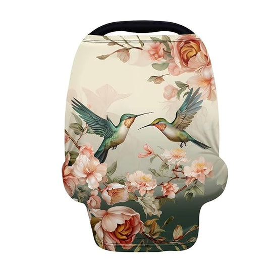 Binienty Car Seat Covers for Babies, Hummingbird Flower Design,Floral Nursing Cover Breastfeeding Scarf, Stretch Baby Carseat Canopy