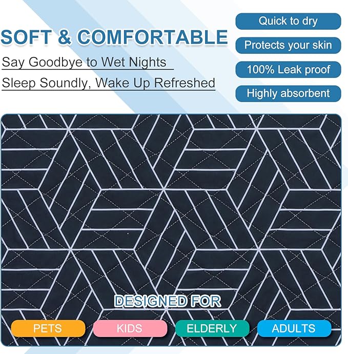 OUTCREATOR® Washable Bed Pads 34" x 76" (Pack of 2), Incontinence Mattress Protector, Anti-Slip Waterproof Underpads for Adults Kids Elderly Pets, Absorbency & Reusable Bedwetting Pads (Navy Blue)
